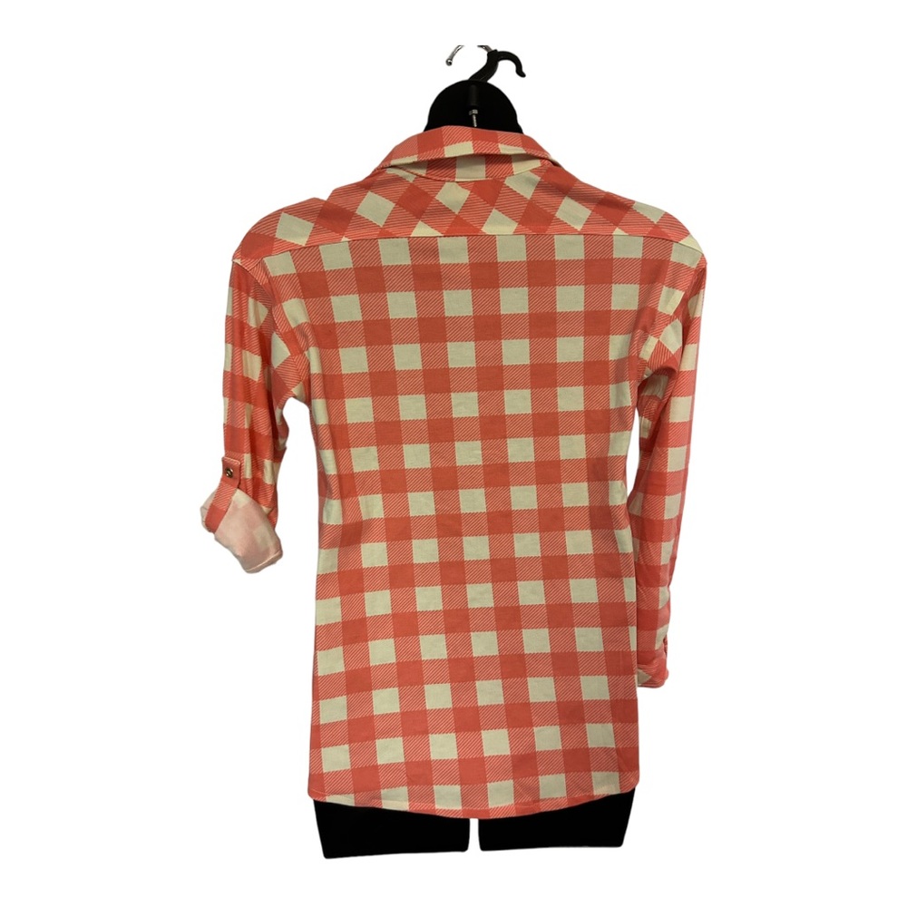 Country Door Coral Pink Collared Stretch Flannel Plaid Shirt Career Casual Tunic - Picture 8 of 11